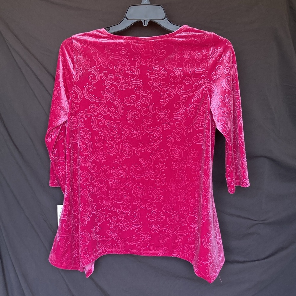 Ruby Rd top velvet floral print top fushia boho blouse casual office PM - Picture 9 of 16